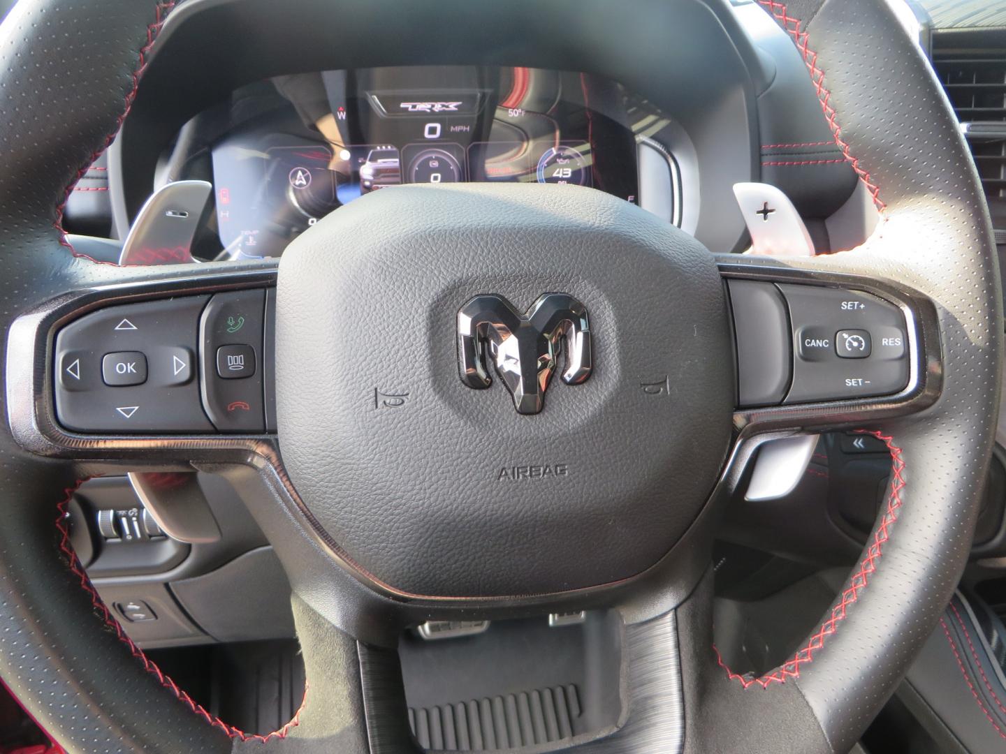 2023 Red /BLACK RAM 1500 Ram 1500 TRX Crew Cab 4x4 (1C6SRFU9XPN) with an 6.2L Supercharged HEMI V8 SRT engine, 8 Speed Auto 8HP95 transmission, located at 2630 Grass Valley Highway, Auburn, CA, 95603, (530) 508-5100, 38.937893, -121.095482 - Must see TRX featuring Eibach front and rear springs, 18" Method NV double black wheels, 37" Nitto Ridge Grappler tires, and window tint. - Photo#38